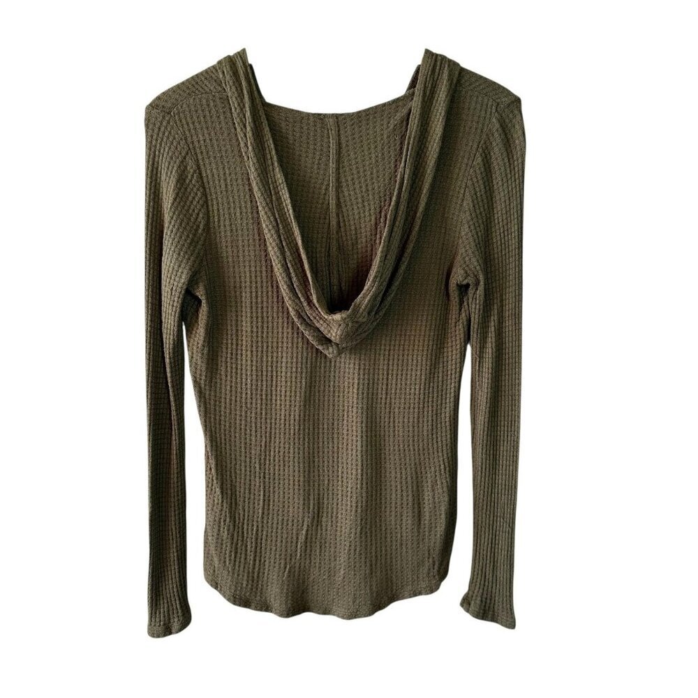 Anthropologie Olive Green Embroidered Floral Waffle Knit Hoodie Size Small - Picture 6 of 8